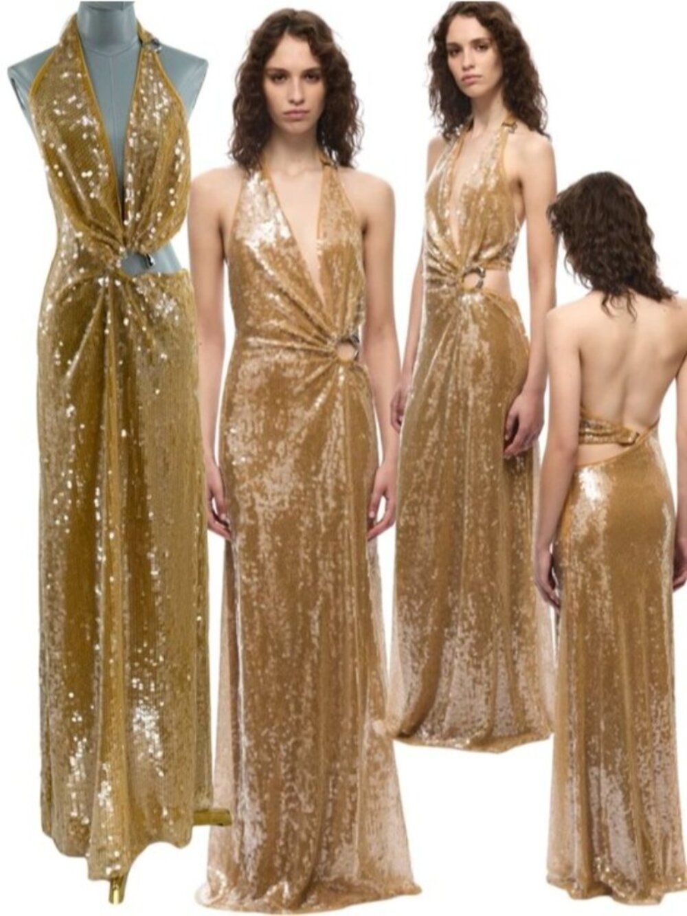🆕 MISHA COLLECTION 🧿 NWOT The Devon Sequin Maxi Dress, Mustard Gold - Sz M